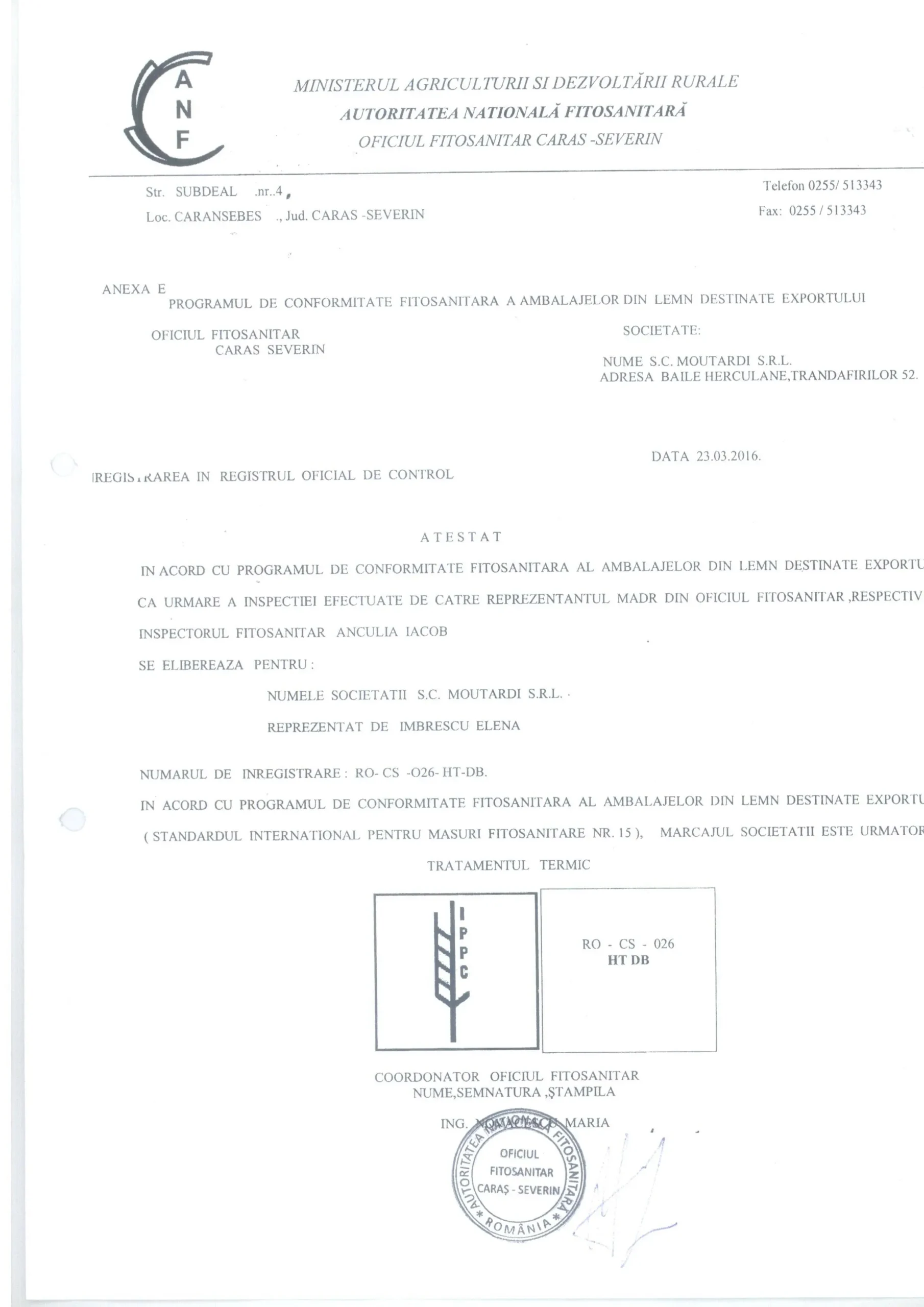 ATESTAT ISPM15 MOUTARDI